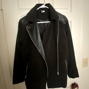 H&M pea coat with faux leather detail, size 10